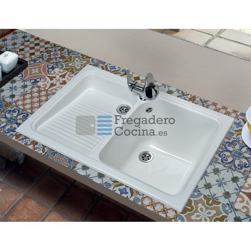 Mueble bajo fregadero de acero inoxidable 80x50 cm, color Blanco/Teca
